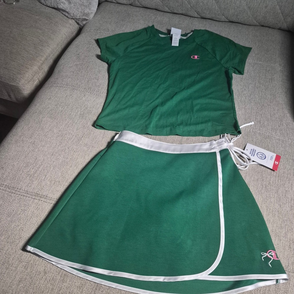 Champion Womens 2 Piece Skort Set Green Athletic Tennis Golf Skort (xs) Shirt(l)